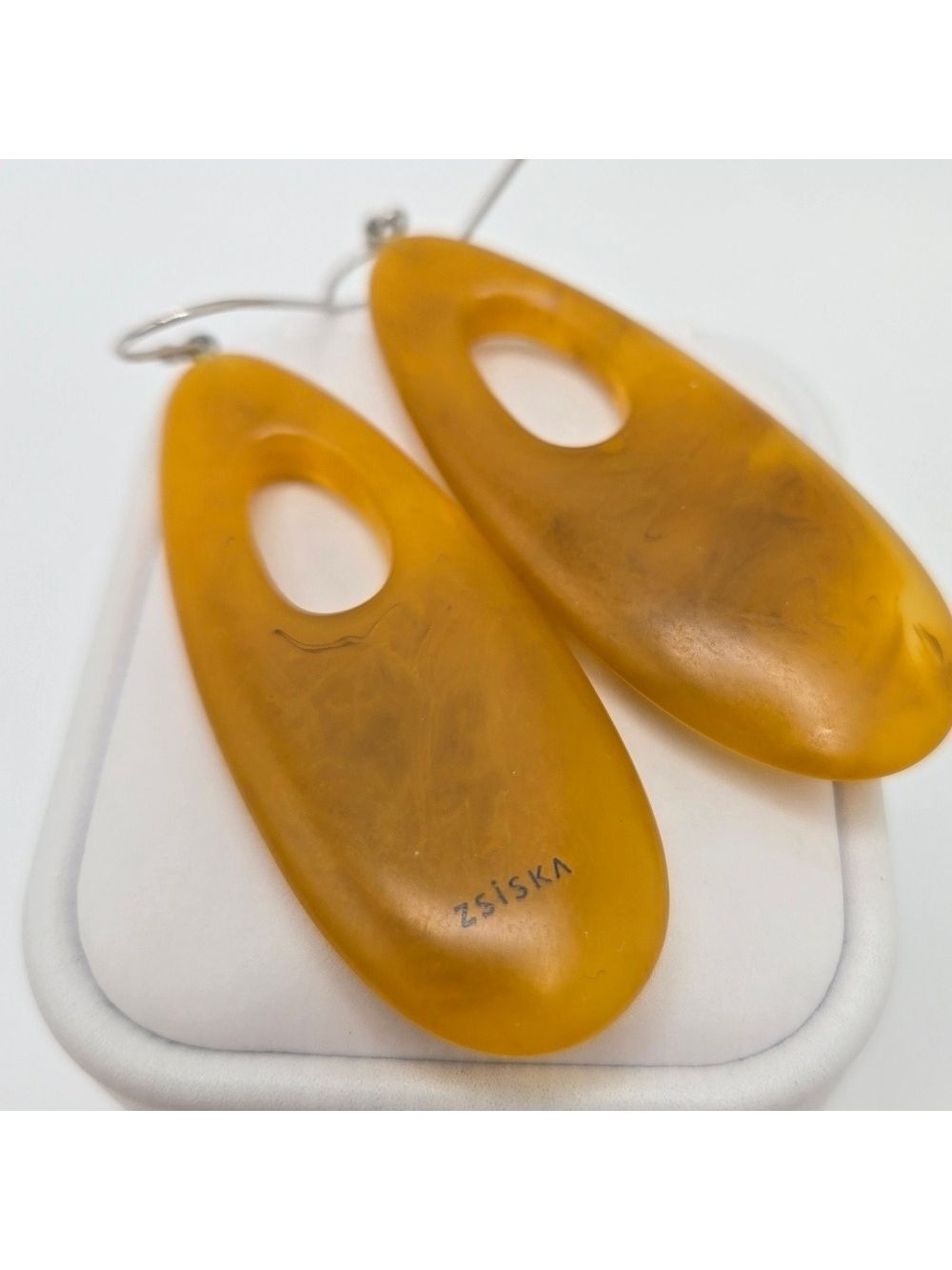 Zsiska Honey Amber & Bronze Resin Sterling Silver 925 Dangle Earrings